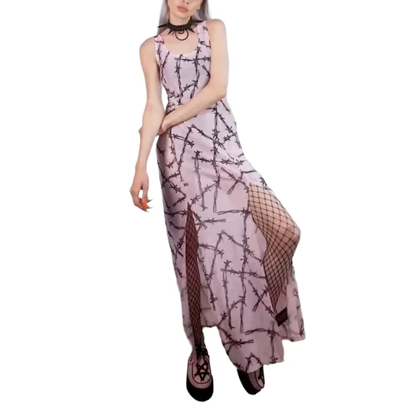 chinese dress ladies Killstar Demise Flowing Maxi Dress with Pentagram Strap Detailing Swam –  Kitty Deluxe